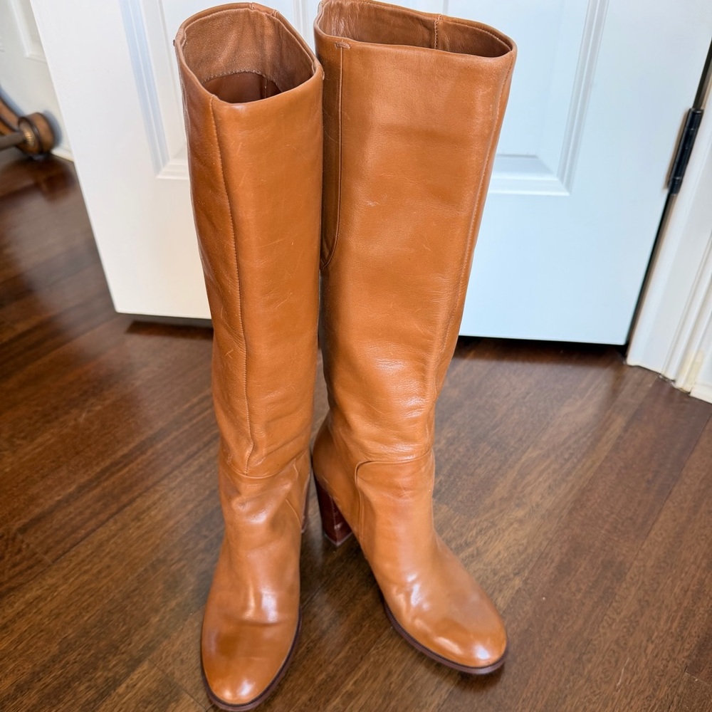 Ivanka Trump Tall Leather Heeled Boots in Cognac
